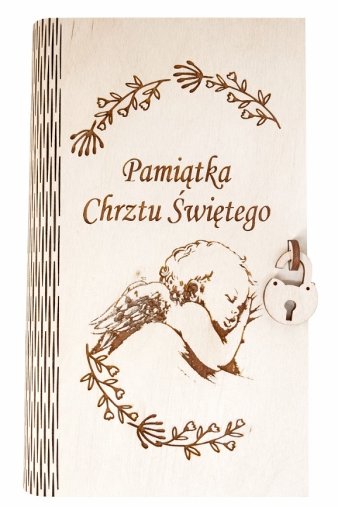 Drewniane pudełko, koperta - Pamiątka Chrztu Świętego - (wzór 3)