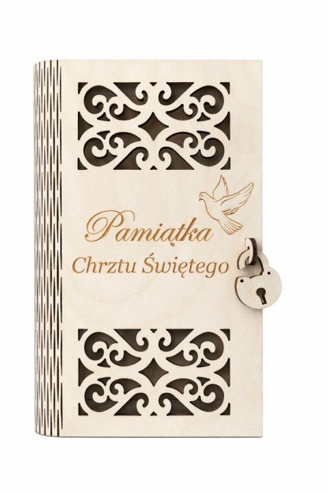 Drewniane pudełko, koperta - Pamiątka Chrztu Świętego - (wzór 4)