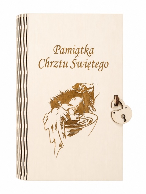 Drewniane pudełko, koperta - Pamiątka Chrztu Świętego - (wzór 1)