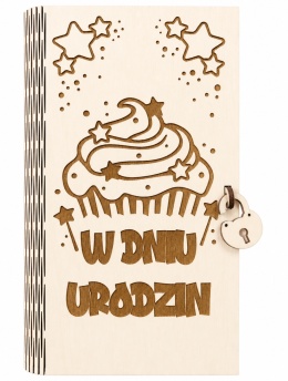 Drewniane pudełko, koperta - W dniu urodzin - (wzór 8)