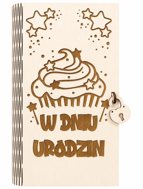Drewniane pudełko, koperta - W dniu urodzin - (wzór 8)