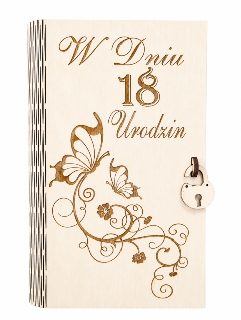 Drewniane pudełko, koperta - Urodziny 18 lat - (wzór 3)