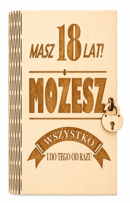 Drewniane pudełko, koperta - W dniu 18 urodzin - (wzór 4)