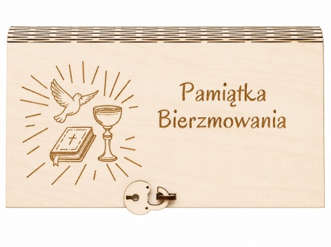 Drewniane pudełko, koperta - Pamiątka bierzmowania