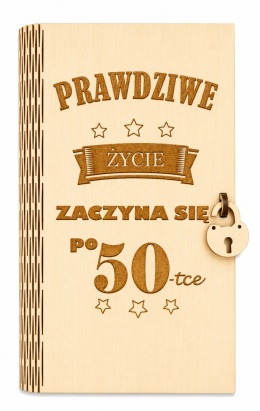 Drewniane pudełko, koperta - W dniu 50 urodzin - (wzór 1)
