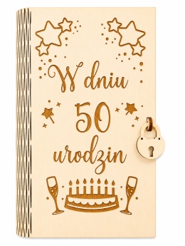 Drewniane pudełko, koperta - w dnu 50 urodzin - (wzór 7)