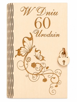 Drewniane pudełko, koperta - w dnu 60 urodzin - (wzór 3)