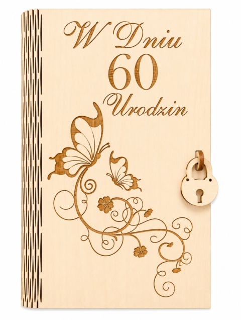 Drewniane pudełko, koperta - w dnu 60 urodzin - (wzór 3)
