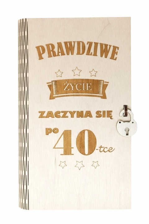 Drewniane pudełko, koperta - z okazji 40 urodzin - (wzór 1)